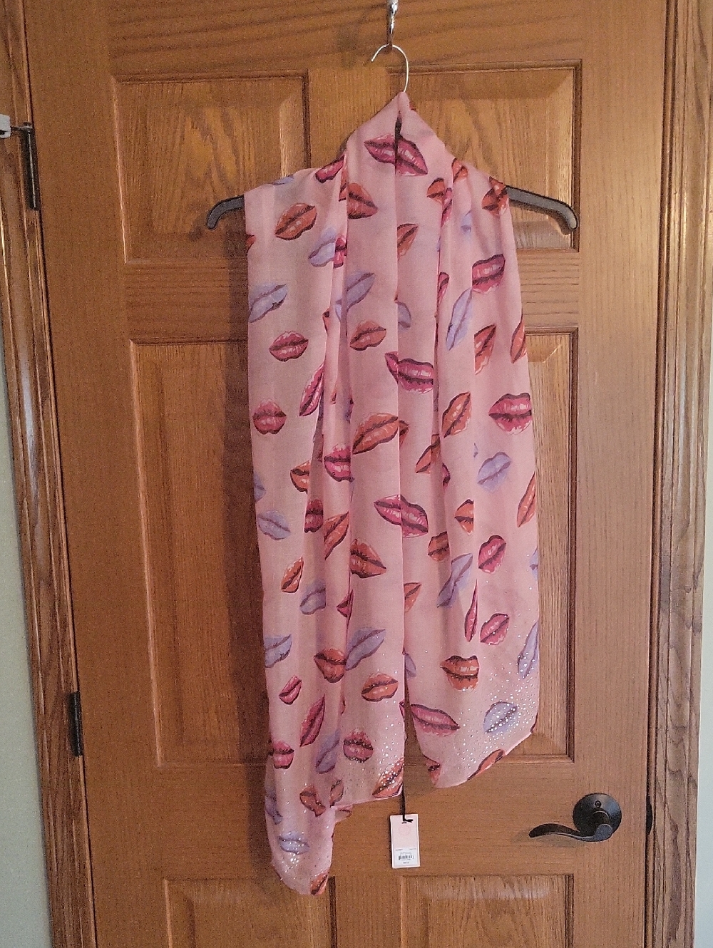 NWT- Juicy Couture Pink Scarf with Lip Print and Glitter Accents
